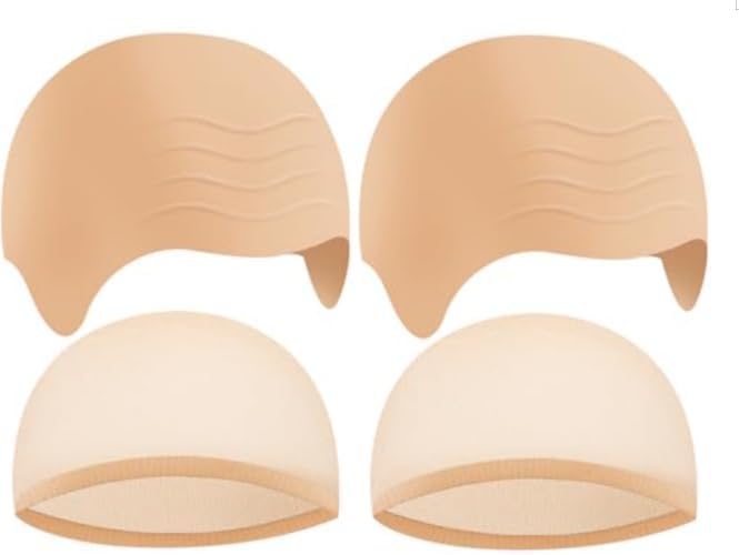 2Set Latex Bald Cap with Nylon Wig Caps for Adults Halloween Cosplay by LLMSIX
