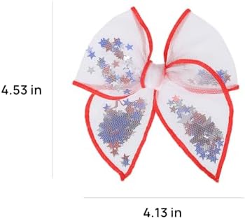 July 4th Patriotic Bows for Girls,Mesh Tulle Fable Hair Bow Clips Gift,4in - Image 7