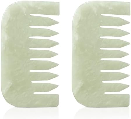 Geiserailie 2 Pcs Jade Combs Gua Sha Stone Scalp Massage Tool by Geiserailie