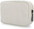 E-Tree Cute Small Makeup Bag,Cosmetic Toiletry Make up Little Items Pouch for Purse,Zipper Mini Tech Charger Cable Electronic Organizer Case,Travel Accessories for Women Men Teen,White Corduroy by E-Tree
