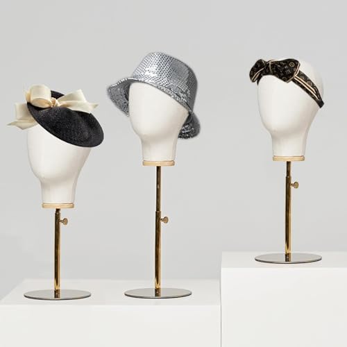 Premium Linen Mannequin Head, Gold Adjustable Wig & Hat Display Stand for Store, Hat Rack Holder, Durable Metal Base for Wigs, Fedoras, Bonnets, Decoration - Image 2