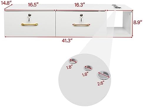 Wall Mount Styling Barber Station for Hair Stylist, Beauty Salon Spa Equipment, Salon Cabinet Station with Locked Storage Drawer, 3 Hair Dryer Holders (White) - Image 3