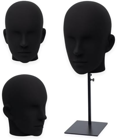 Mannequin Wig Head with Adjustable Stand – Wig Display Head for Wigs, Hats, Caps, Headdress, Salon Styling or Home Display 22.83" Circumference Head (Black) by Unknown