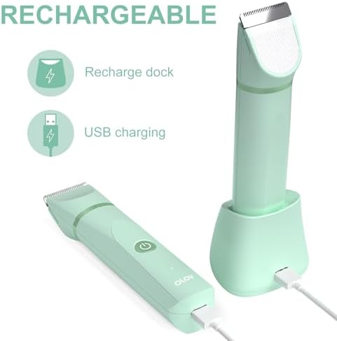 OLOV Electric Body Hair Trimmer - Groin Trimmer for Men - Bikini Trimmer Women - Wet/Dry Shaver Groomer, Replaceable Ceramic Blade Heads, USB Recharge Dock, Waterproof Hygiene Razor, Green - Image 5