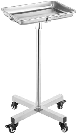 VEVOR Mayo Stand, Stainless Steel Mayo Tray, Load Capacity up to 36 lbs, Adjustable Height 31.9"-55", Medical Tray on Wheels with Removable Tray for Spa, Salon, Clinic, Personal Care by VEVOR
