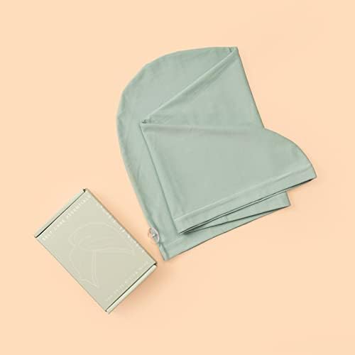 T-Shirt Hair Plopping Towel for All Textures - Cotton Blend Water Absorption Turban with Secure Button - Moisture Gentle Styling and Setting Wrap - Sage - Image 5