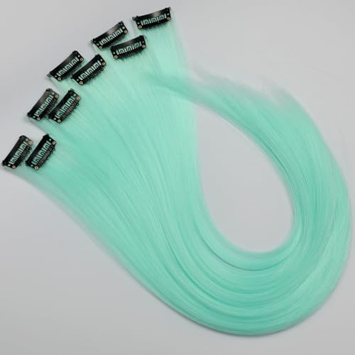 Ms Aloe Glow in the Dark Hair Extensions Clip Ins Teal Colored Hair Extensions 22inch Long Straight Synthetic Hairpieces Glow in the Dark Hair Accessories for Women - Image 6