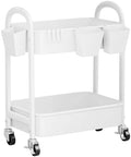 2 Tier Rolling Cart Metal with Wheels,White Under Desk Storage Roller Carts by Recximi