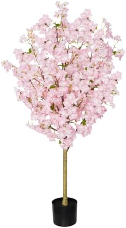 Artificial Cherry Blossom Tree, 4FT Tall Faux Pink Flower Tree with Black Pot, Realistic Silk Blossom Plant for Home Living Room Office Patio Decor, Indoor Outdoor Fake Floral Tree for Wedding Party by zylwtsntkn