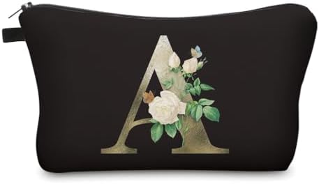 Deanfun Makeup Bag, Bride Bridesmaid A-Z Make Up Bag, Small Personalized Initial Letter 3D Printings Waterproof Cosmetic Bags for Women (A) by Deanfun