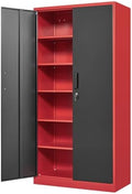 Yizosh Metal Garage Storage Cabinet with 2 Doors and 5 Adjustable Shelves - 71" Steel Lockable File Cabinet,Locking Tool Cabinets for Office,Home,Garage,Gym,School (Red Black) by Yizosh