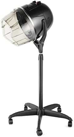 Black Height Adjustable Hooded Stand Up Bonnet Hair Dryer Floor Standing Rolling Base with Wheels by Beautymega