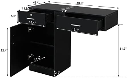 Winado Wall Mount Salon Station Hair Styling, Barber Salon Stations with a Storage Cabinet, 2 Drawers, and 3 Hair Dryer Holders for Stylist Beauty Spa Equipment, Black - Image 3