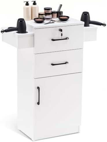 BarberPub Locking Stroage Cabinet, Barber Station with Holder, White 2021 by BarberPub