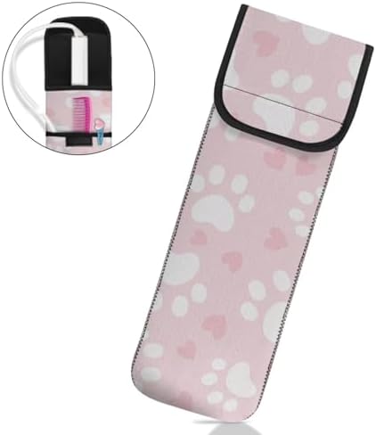 Dog Paw Pattern Hair Flat Iron Case Holder Canvas Bag Heat Resistant Curling Iron Straightener Holder Bag for Hair Tools Curling Iron Organizer Bag - Image 2