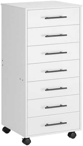 HOOBRO 7-Drawer File Cabinet, Wooden Office Cabinet with Drawers, Mobile Storage Filing Drawer for Home Office, Study, Easy Assembly, White WT07WJ01 by HOOBRO