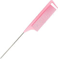 9.3'' Rat Tail Comb for Hair Stylist, Parting Combs for Braiding hair, Rattail Comb with Metal Stainless Steel Pintail for Sectioning, Teasing and Styling (Pink) by LLTGMV