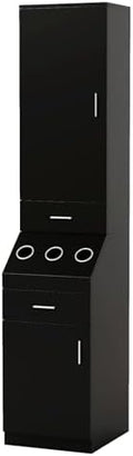 OmySalon Salon Station, Barber Stations with 2-Tier Storage Shelf with Door, Hair Styling Storage Cabinet with 2 Drawer, a Large Storage Cabinet & 3 Hot Tool Holders, Black by OmySalon