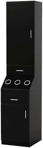 OmySalon Salon Station, Barber Stations with 2-Tier Storage Shelf with Door, Hair Styling Storage Cabinet with 2 Drawer, a Large Storage Cabinet & 3 Hot Tool Holders, Black by OmySalon
