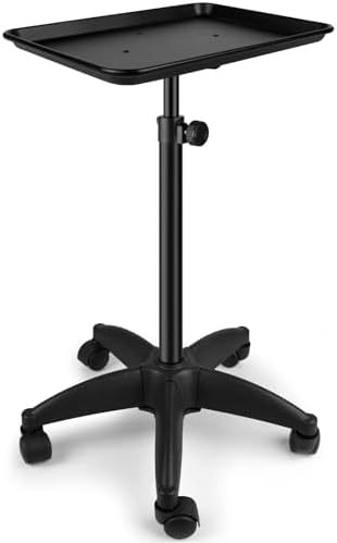 Salon Tray Cart with Storage Platform, Aluminum Tattoo Tray on Wheels, Hairstylist Service Rolling Trolley Adjustable Height Storage Utility Cart for Salon & Spa Use (Black) by PULNDA