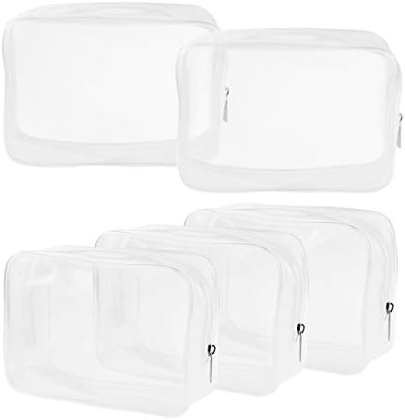 Wobe 5 Packs Clear Cosmetics Bag TSA Approved, PVC Zippered Toiletry Carry Pouch Portable Makeup Bag for Vacation Travel, Bathroom and Organizing Waterproof Makeup Vinyl Case (Large, White) by Wobe