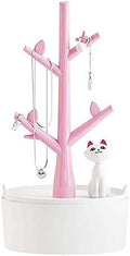 Fantasee Cute Cat Jewelry Tree Organizer for Kids, Earring Bracelet Hair Tie Storage Holder for Little Young Girl, Premium ABS Material (Pink) by Fantasee
