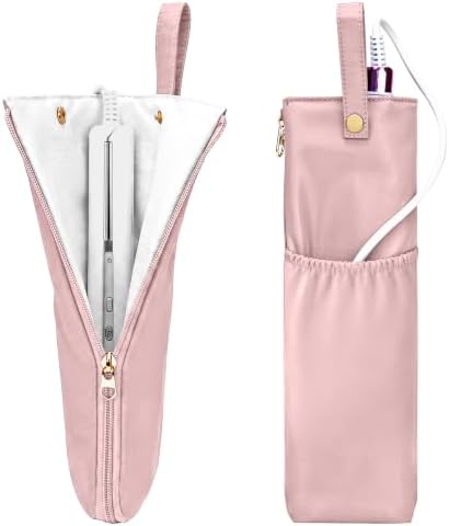 Hot Hair Tools Travel Bag with Heat Resistant Mat, 2-in-1 Hot Tools Organizer for Curling Iron, Flat Iron, Portable Travel Holder & Mat for Women (Pink) by Fgsimply