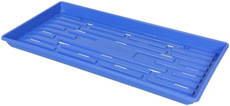 SUNPACK 10" x 20" Heavy Duty Shallow Plastic Seed Starting Tray, Blue, 1" - Lined with Drainage Holes for Excess Water and Aeration, Ideal for Greenhouses or Indoor Gardening by SUNPACK
