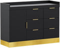OmySalon Salon Station for Stylists, Free Standing Barber Vanity with 6 Drawers, 1 Cabinet & Adjustable Shelves, Large Storage Hair Beauty Furniture for Barbershop, Black Gold by OmySalon