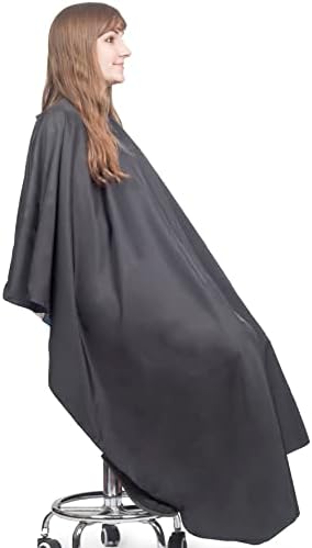 Large Hair Cutting Cape Water Resistant Salon Cape Snap Closure (Black) - Image 4