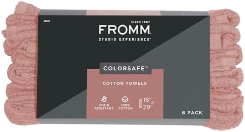 Fromm ColorSafe 100% Cotton Bleach Proof Salon Hair Towels for Hairstylists, Barbers, Spa, Gym in Terracotta, 16" by 29", 6 count Absorbent Stain Resistant Towels for Drying Curly, Long, Wavy Hair by Fromm