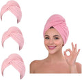 KELVO Microfiber Hair Towel Wrap for Women - Pack of 3, 350 GSM Super Absorbent Quick Dry Hair Turban, Anti-Frizz Head Wrap for Curly, Long & Thick Hair, Soft Hair Drying Towel. (3 Pink Solid) by Unknown