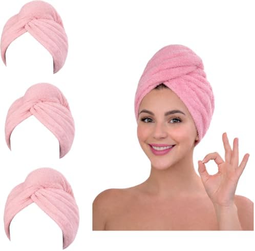 KELVO Microfiber Hair Towel Wrap for Women - Pack of 3, 350 GSM Super Absorbent Quick Dry Hair Turban, Anti-Frizz Head Wrap for Curly, Long & Thick Hair, Soft Hair Drying Towel. (3 Pink Solid) by Unknown