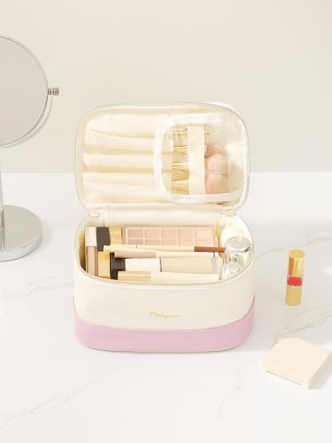 Two-tone Travel Makeup Bag, Watrproof Toiletry Organizer, Beige Purple - Image 7