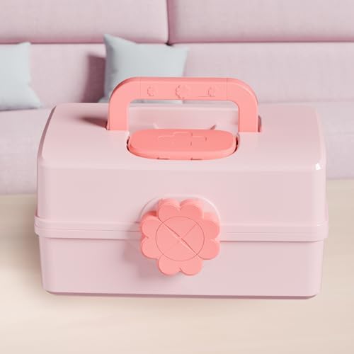 Covetree Hair Accessories Organizer with Handle sewing organizer，Lockable Three-Layer Multipurpose Art Supplies Storage Box and Storage Plastic Jewelry Box (pink) - Image 6