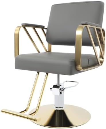 Hair Salon Chair Styling, Hydraulic Pump Barber Chair, 360° Swivel Beauty Barbering Chair for Hair Stylist Women Man, Adjustable Height Pro Stylist Chairs Beauty Salon Equipment (Gray,Gold) by Unknown