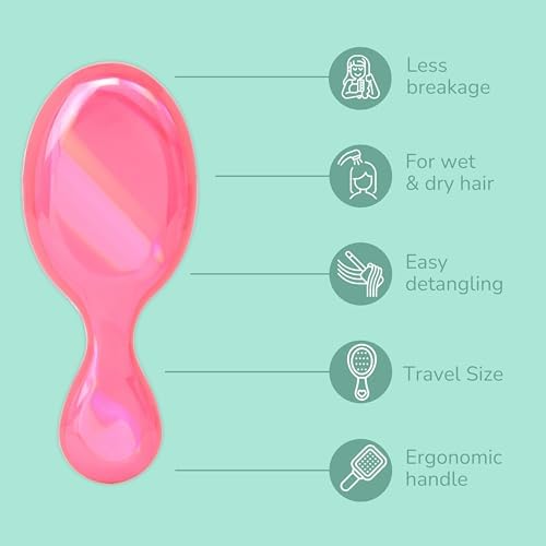 Wet Brush Mini Detangler Hair Brush for Gentle Knot Removal, Compact Travel Size, Soft Bristles for Pain-Free Detangling, Less Breakage, Works on All Hair Types, Limited Edition, Prismatic Glow Pink - Image 3