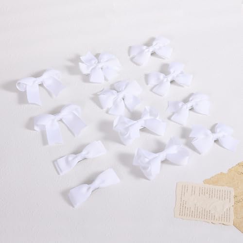 3-inch White Grosgrain Ribbon Hair Bows for Girls,12 pcs Handmade Alligator Clip Barrettes for Toddlers Kids Teens Babies,Her Everyday Hair Accessories,Secure Non-Slip Styling in Pairs - Image 2
