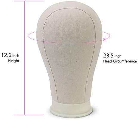 23.5 Inch Canvas Block Wig Head Stand Set for Wig Display Styling Making - Image 2