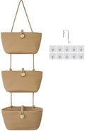 TeoKJ Over the Door Hanging Baskets with Wooden Button, 3-Tier Woven Cotton Storage Organizer Bag, Wall-Mounted with Hook Decorative Hanging Nursery Baskets, Jute by TeoKJ