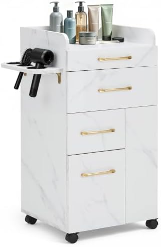 BarberPub Salon Trolley Cart with Lockable Wheels DC2053(White) by BarberPub