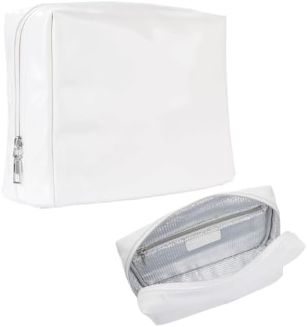 Stay Golden Luxury Insulated Makeup Bag for Women – Heat-Resistant Vegan Leather Cosmetic Case for Hot Car, Pool, Travel & Skincare, Waterproof | White, Silver Zipper, Medium (9.5 x 7 x 3 in) by StayGoldenBrands