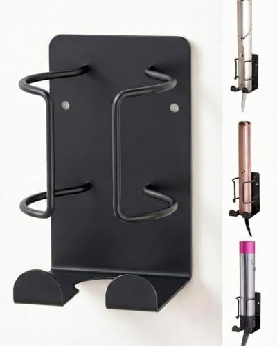 Curling Iron Holder, Stainless Steel Flat Iron Holder Wall Mount, Hair Straightener Holder for Bathroom Storage, Space Saving Hair Tool Organizer Black PTALSEAW by PTALSEAW-PortableDryerHolder