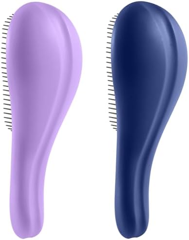 Detangling Hair Brush Set - 2 Pack Detangler Hairbrush with Ultra Soft Bristle for Effortless Tangle Removal - For Dry Wet Damaged Curly Hair for Men Women Girls Boys Kids - Blue & Purple by Aussumy