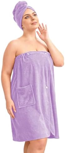 Women’s Plus Size Towel Wrap with Hair Towel (2XL-4XL), Oversized Shower Body Wrap Bathrobe, Soft Quick-Dry Hair Drying Towel for Spa Use Light Purple by NUQIN