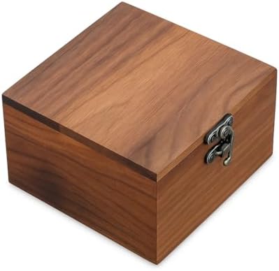 Handcrafted Walnut Wood Keepsake Box – 4.3 x 4.3 x 2.5 inch – Jewelry, Watch & Gift Storage Box – Rustic Wooden Box for Wedding, Birthday, Christmas by LONMAIX