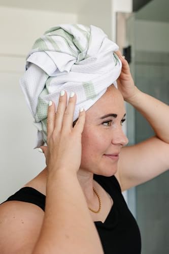 New Microfiber Hair Towel Collection – Matcha Groove Quick Dry Hair Towel Wrap for Women – Anti-Frizz Microfiber Hair Turban for Long, Curly & Thick Hair with Large Loop Closure - Image 3