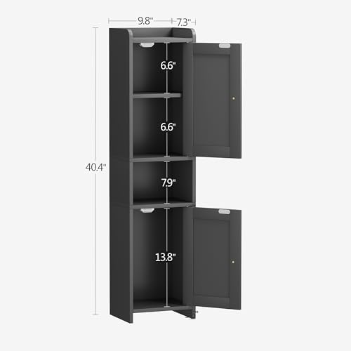 Bathroom Cabinet with 2 Doors, 7.3 x 9.8 x 40.4 Inches, Small Freestanding Storage Cabinet with Adjustable Shelf, Floor Cabinet for Small Spaces, Bathroom, Entrances, Kitchen, Black - Image 3