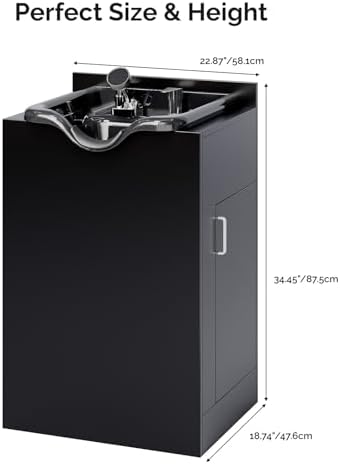 OmySalon Shampoo Bowl with Cabinet, Salon Wet Station with Sprayer Faucet Shampoo Cabinetry, Portable Hair Wash Sink for Beauty Spa Barber - Image 7