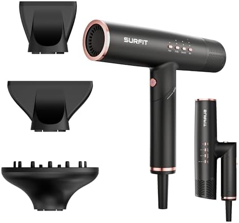 Hair Dryer with Diffuser, Surfit Blow Dryer, Foldable Travel Hairdryer, 110,000 RPM Professional Ionic Hair Dryer for All Hair Types, 1 Min Fast Drying, Precision Styling, No Heat Damage by Tangiplay